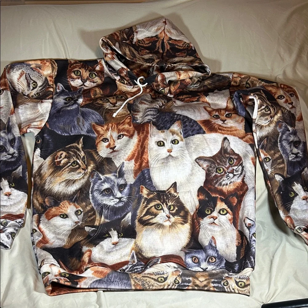Cat Print Hoodie for Pet Lovers XL Adult